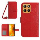 For Motorola Moto G Stylus 5G 2025 HT04 Skin Feel Sun Flower Embossed Flip Leather Phone Case with Lanyard(Red) - 1