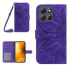 For Motorola Moto G56 5G HT04 Skin Feel Sun Flower Embossed Flip Leather Phone Case with Lanyard(Dark Purple) - 1
