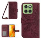 For Motorola Edge 60 Pro HT04 Skin Feel Sun Flower Embossed Flip Leather Phone Case with Lanyard(Wine Red) - 1