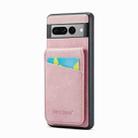 For Google Pixel 7a Fierre Shann Crazy Horse Card Holder Back Cover PU Phone Case(Pink) - 1