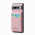 For Google Pixel 7 Fierre Shann Crazy Horse Card Holder Back Cover PU Phone Case(Pink) - 1