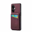 For OnePlus Nord CE 3 / CE 3 Lite Fierre Shann Crazy Horse Card Holder Back Cover PU Phone Case(Wine Red) - 1