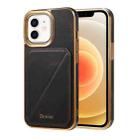 For iPhone 12 / 12 Pro Denior Oil Wax Leather Electroplating Card Slot Holder Phone Case(Black) - 1