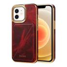 For iPhone 12 / 12 Pro Denior Oil Wax Leather Electroplating Card Slot Holder Phone Case(Red) - 1