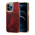 For iPhone 12 Pro Max Denior Oil Wax Leather Electroplating Card Slot Holder Phone Case(Red) - 1