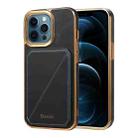 For iPhone 12 Pro Max Denior Oil Wax Leather Electroplating Card Slot Holder Phone Case(Blue) - 1