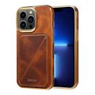 For iPhone 13 Pro Denior Oil Wax Leather Electroplating Card Slot Holder Phone Case(Brown) - 1