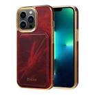 For iPhone 13 Pro Max Denior Oil Wax Leather Electroplating Card Slot Holder Phone Case(Red) - 1