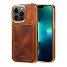 For iPhone 13 Pro Max Denior Oil Wax Leather Electroplating Card Slot Holder Phone Case(Brown) - 1