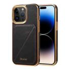 For iPhone 14 Pro Denior Oil Wax Leather Electroplating Card Slot Holder Phone Case(Black) - 1