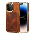 For iPhone 14 Pro Denior Oil Wax Leather Electroplating Card Slot Holder Phone Case(Brown) - 1