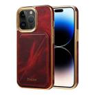 For iPhone 14 Pro Max Denior Oil Wax Leather Electroplating Card Slot Holder Phone Case(Red) - 1