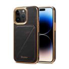 For iPhone 15 Pro Max Denior Oil Wax Leather Electroplating Card Slot Holder Phone Case(Black) - 1