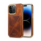 For iPhone 15 Pro Max Denior Oil Wax Leather Electroplating Card Slot Holder Phone Case(Brown) - 1