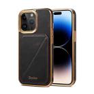 For iPhone 15 Pro Denior Oil Wax Leather Electroplating Card Slot Holder Phone Case(Black) - 1