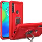 For Motorola Moto G Power Carbon Fiber Protective Case with 360 Degree Rotating Ring Holder(Red) - 1