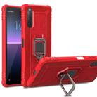 For Sony Xperia 10 II Carbon Fiber Protective Case with 360 Degree Rotating Ring Holder(Red) - 1