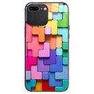 For iPhone 8 Plus / 7 Plus Colorful Toy Bricks Pattern Shockproof Glass Phone Case(Black) - 1