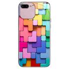 For iPhone 8 Plus / 7 Plus Colorful Toy Bricks Pattern Shockproof Glass Phone Case(Pink) - 1