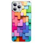 For iPhone 11 Pro Colorful Toy Bricks Pattern Shockproof Glass Phone Case(Silver) - 1
