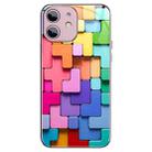 For iPhone 12 Colorful Toy Bricks Pattern Shockproof Glass Phone Case(Pink) - 1
