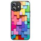 For iPhone 12 mini Colorful Toy Bricks Pattern Shockproof Glass Phone Case(Black) - 1