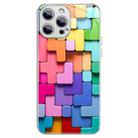 For iPhone 12 Pro Colorful Toy Bricks Pattern Shockproof Glass Phone Case(Silver) - 1