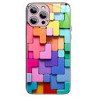 For iPhone 12 Pro Colorful Toy Bricks Pattern Shockproof Glass Phone Case(Pink) - 1