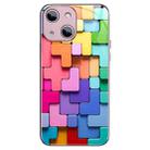 For iPhone 13 Colorful Toy Bricks Pattern Shockproof Glass Phone Case(Pink) - 1