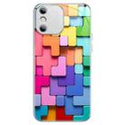 For iPhone XS / X Colorful Toy Bricks Pattern Shockproof Glass Phone Case(Silver) - 1