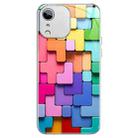 For iPhone XR Colorful Toy Bricks Pattern Shockproof Glass Phone Case(Silver) - 1