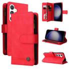 For Samsung Galaxy S24 Skin Feel Multi-Card Wallet Zipper Leather Phone Case(Red) - 1