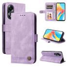 For OPPO A58 4G Skin Feel Life Tree Metal Button Leather Phone Case(Purple) - 1