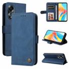 For OPPO A58 4G Skin Feel Life Tree Metal Button Leather Phone Case(Blue) - 1