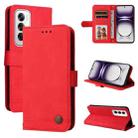 For OPPO Reno12 5G Global Skin Feel Life Tree Metal Button Leather Phone Case(Red) - 1