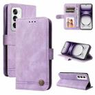 For OPPO Reno12 5G Global Skin Feel Life Tree Metal Button Leather Phone Case(Purple) - 1