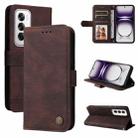 For OPPO Reno12 5G Global Skin Feel Life Tree Metal Button Leather Phone Case(Brown) - 1