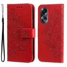 For OPPO A58 4G Seven-petal Flowers Embossing Leather Phone Case(Red) - 1