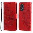 For OPPO A38 4G / A18 4G Global 7-petal Flowers Embossing Leather Phone Case(Red) - 1