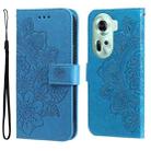 For OPPO Reno11 5G Global Seven-petal Flowers Embossing Leather Phone Case(Blue) - 1