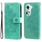 For OPPO Reno11 5G Global Seven-petal Flowers Embossing Leather Phone Case(Green) - 1