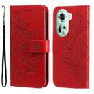 For OPPO Reno11 5G Global Seven-petal Flowers Embossing Leather Phone Case(Red) - 1