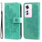 For OPPO Reno11 F Global / F25 Pro Global Seven-petal Flowers Embossing Leather Phone Case(Green) - 1