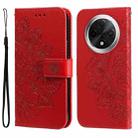 For OPPO A3 Pro 5G Seven-petal Flowers Embossing Leather Phone Case(Red) - 1