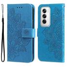 For OPPO Reno12 5G Global Seven-petal Flowers Embossing Leather Phone Case(Blue) - 1