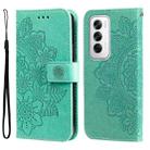 For OPPO Reno12 5G Global Seven-petal Flowers Embossing Leather Phone Case(Green) - 1