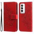 For OPPO Reno12 5G Global Seven-petal Flowers Embossing Leather Phone Case(Red) - 1