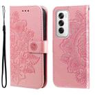 For OPPO Reno12 5G Global Seven-petal Flowers Embossing Leather Phone Case(Rose Gold) - 1