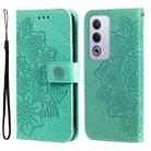 For OPPO A3 Pro 5G Global / India Seven-petal Flowers Embossing Leather Phone Case(Green) - 1