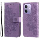 For OPPO A3x 4G / A3x 5G India Seven-petal Flowers Embossing Leather Phone Case(Light Purple) - 1